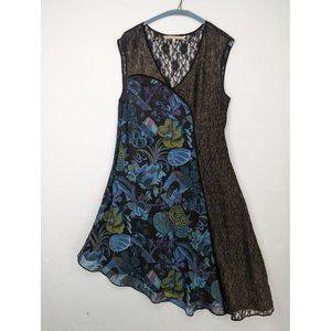 RACHEL ROY Asymmetric Chiffon Dress 12 mixed media Lace Panel Black Romantic